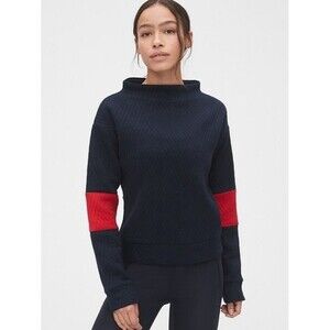 New GAP GapFit Jacquard Sweatshirt Outlet Womens Large Navy Blue Red Long Sleeve